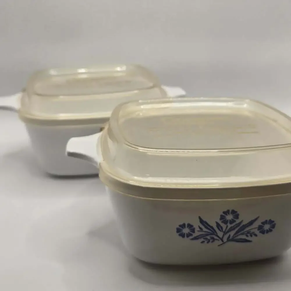Set of 2 Vintage CorningWare Blue Cornflower P-43-B Casserole Dishes with Lids